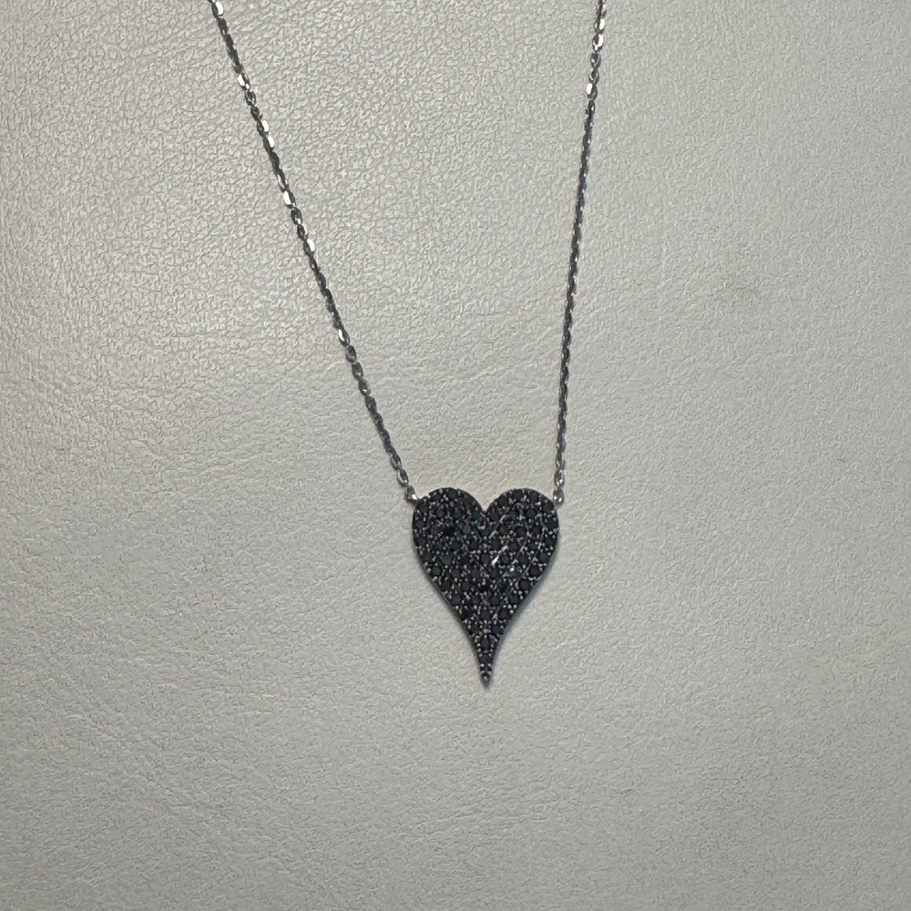 Black Diamond Genuine Heart Pendant Necklace (fine jewelry )